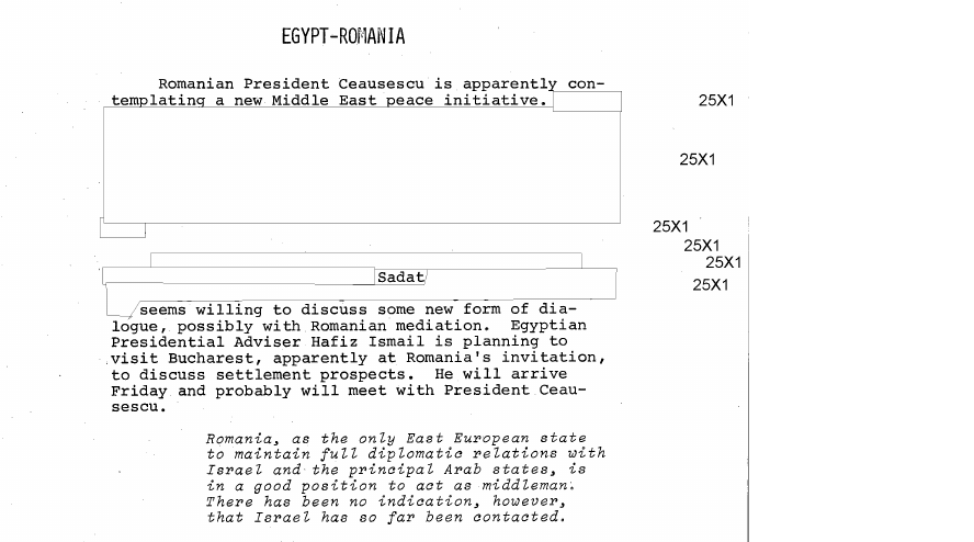 Fragment scanat din buletinul din 2 august 1973: EGYPT-ROMANIA