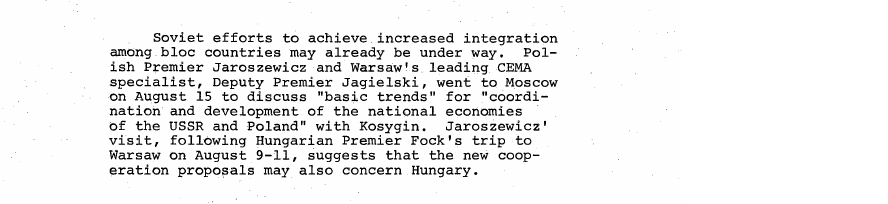 Fragment scanat din buletinul din 17 august 1973: EASTERN EUROPE - USSR