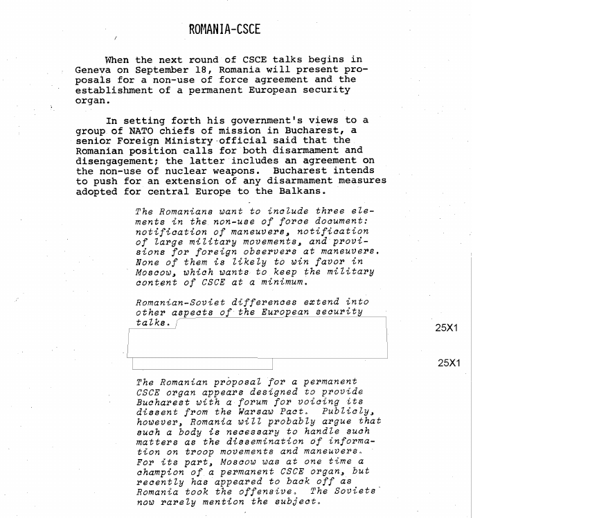 Fragment scanat din buletinul din 28 august 1973: ROMANIA-CSCE