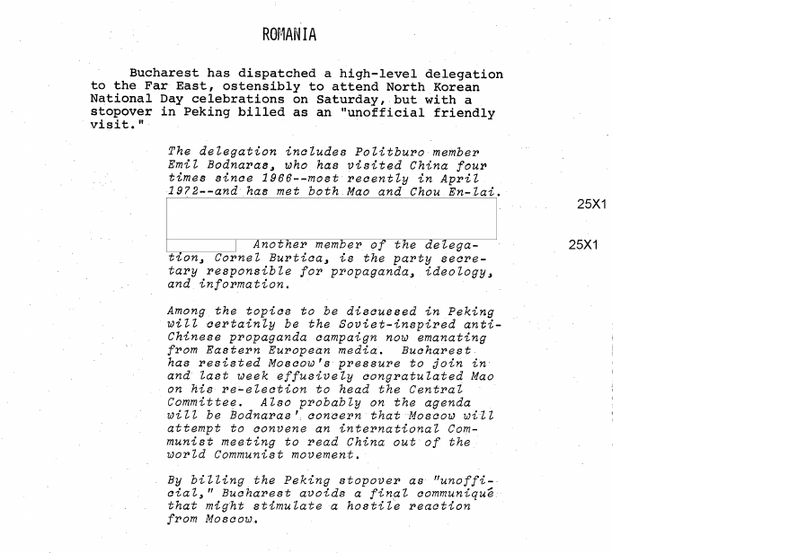 Fragment scanat din buletinul din 6 septembrie 1973: ROMANIA