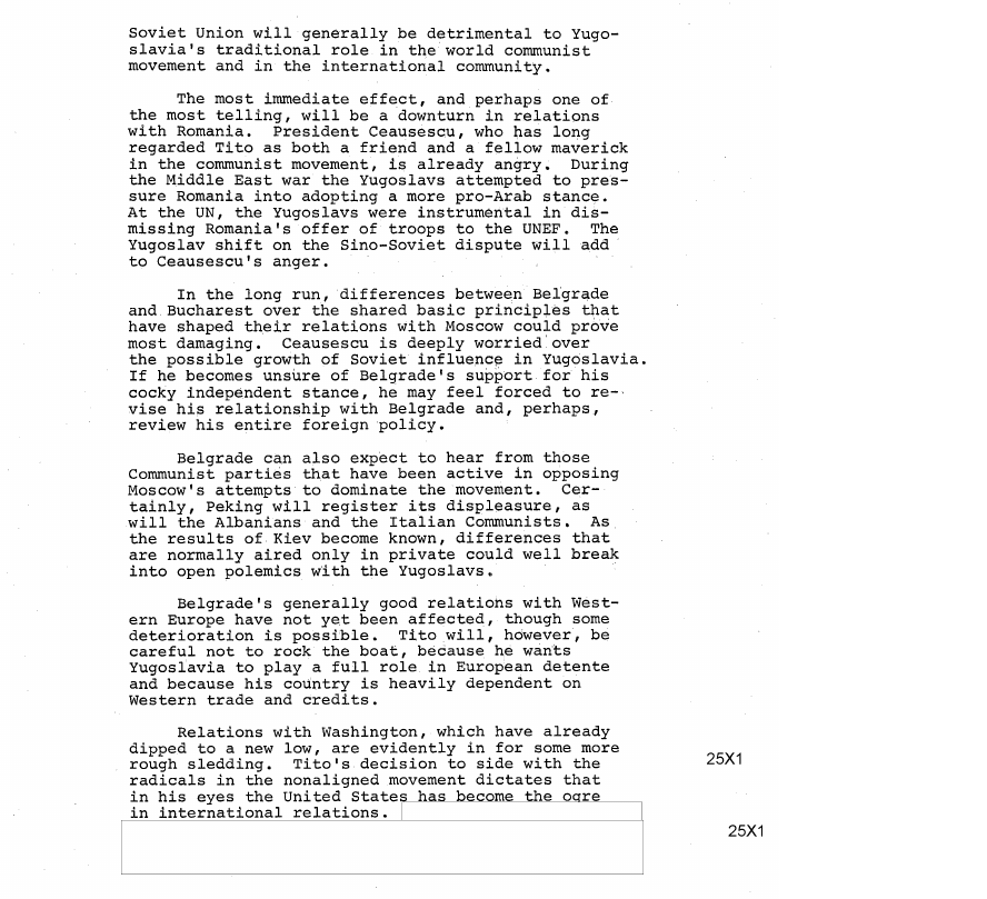 Fragment scanat din buletinul din 4 decembrie 1973: YUGOSLAV - SOVIET RELATIONS