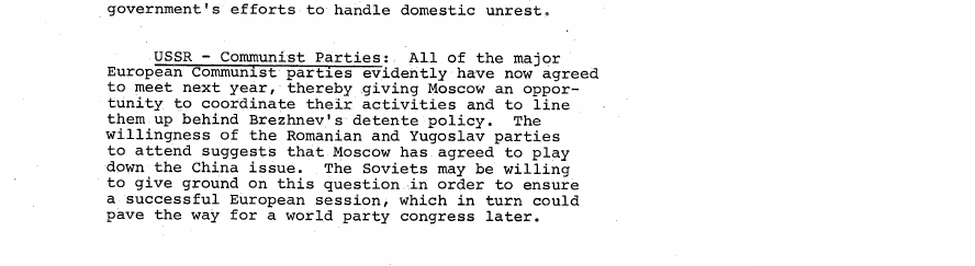 Fragment scanat din buletinul din 8 decembrie 1973: USSR - Communist Parties: