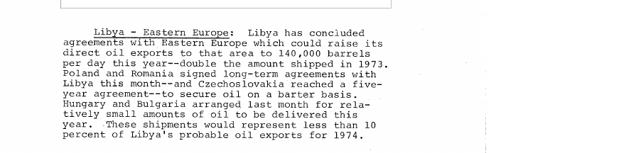 Fragment scanat din buletinul din 26 februarie 1974: Libya - Eastern Europe: