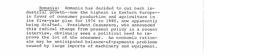 Fragment scanat din buletinul din 26 februarie 1974: Romania: