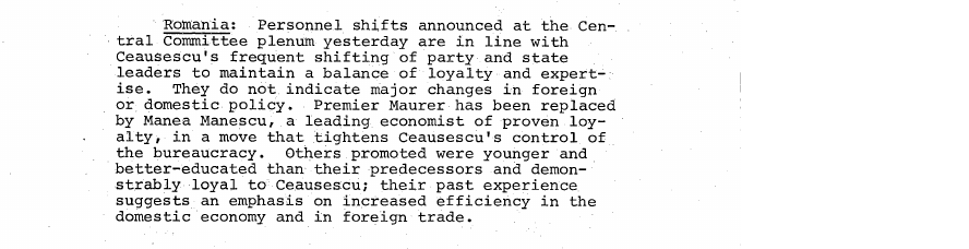 Fragment scanat din buletinul din 27 martie 1974: Romania: