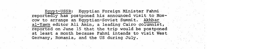 Fragment scanat din buletinul din 17 iunie 1974: Egypt-USSR: