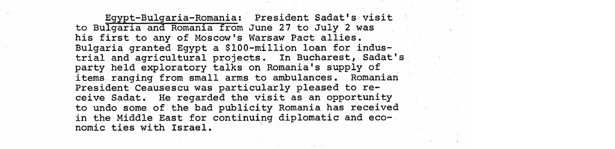Fragment scanat din buletinul din 6 iulie 1974: Egypt-Bulgaria-Romania: