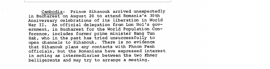 Fragment scanat din buletinul din 22 august 1974: Cambodia: