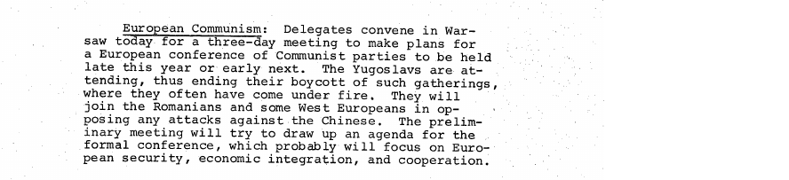 Fragment scanat din buletinul din 16 octombrie 1974: European Communism: