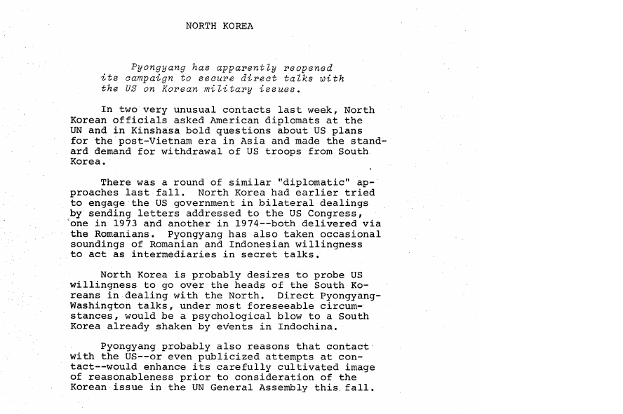 Fragment scanat din buletinul din 20 mai 1975: NORTH KOREA