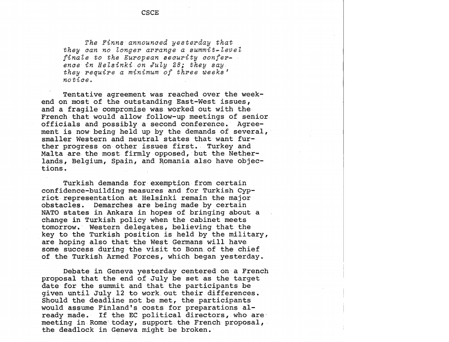 Fragment scanat din buletinul din 8 iulie 1975: CSCE