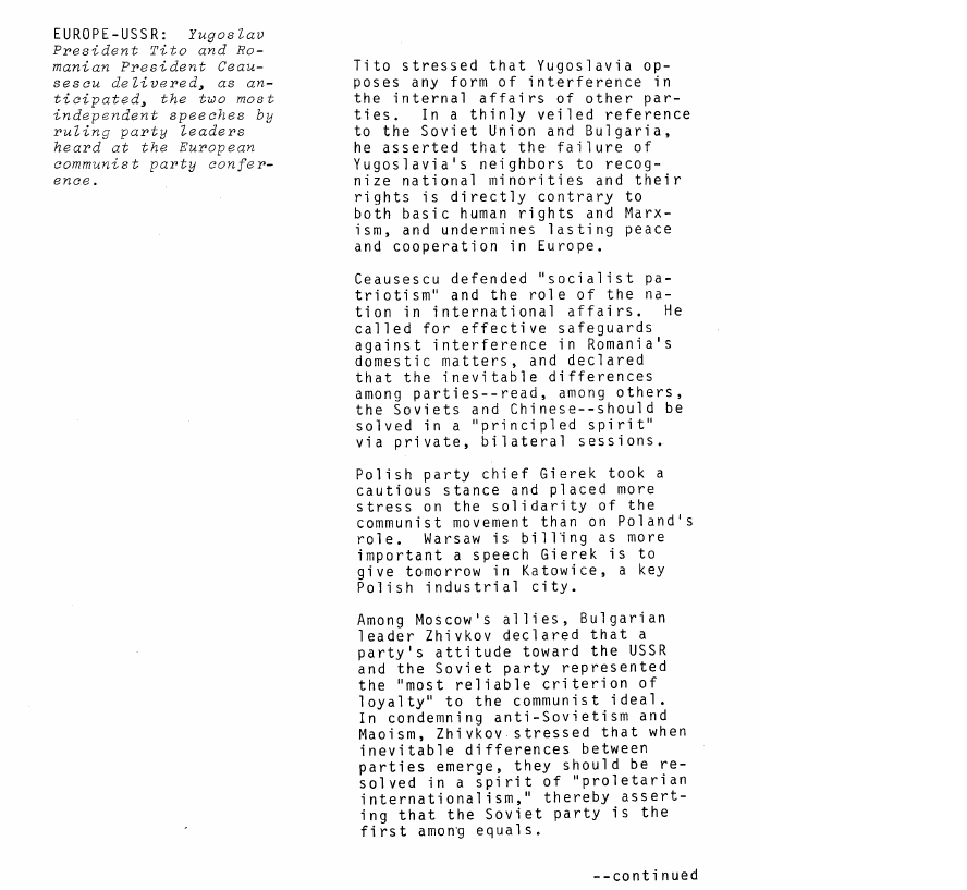 Scanned fragment of the brief of 1 July 1976: EUROPE-USSR: