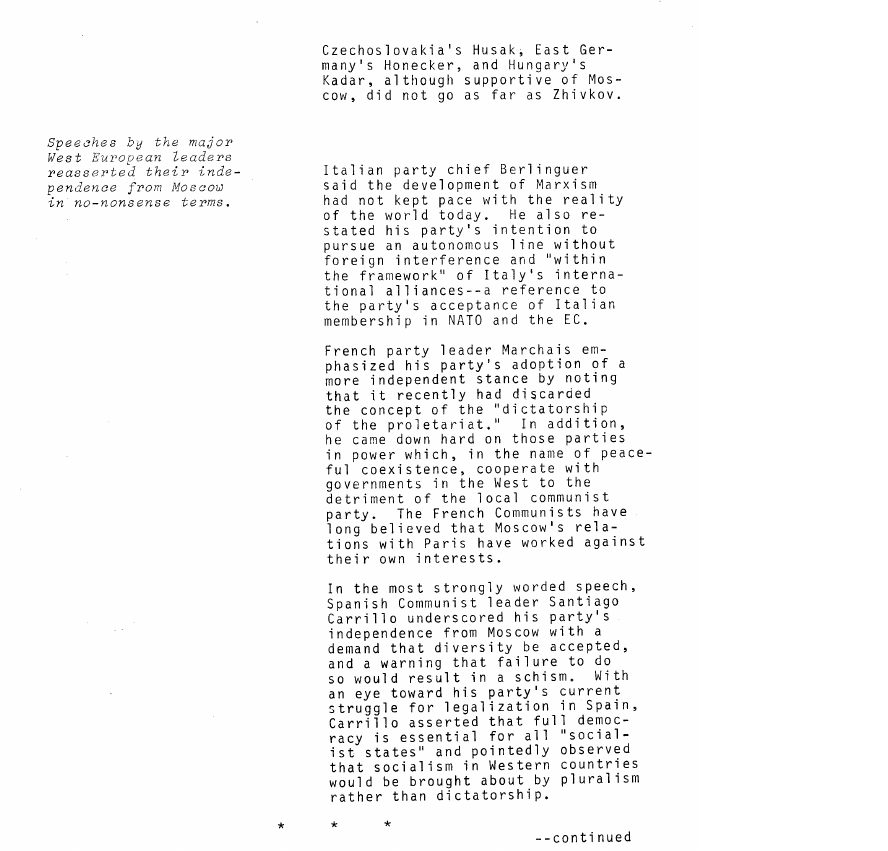 Scanned fragment of the brief of 1 July 1976: EUROPE-USSR: