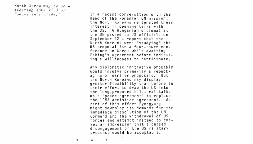 Scanned fragment of the brief of 30 September 1976: North Korea