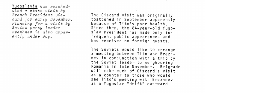 Scanned fragment of the brief of 28 October 1976: Yugoslavia