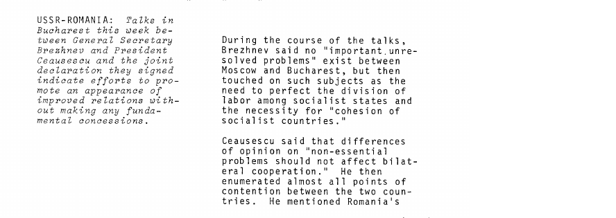 Scanned fragment of the brief of 26 November 1976: USSR-ROMANIA: