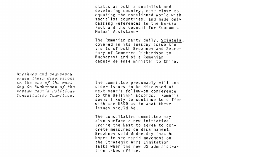 Scanned fragment of the brief of 26 November 1976: USSR-ROMANIA: