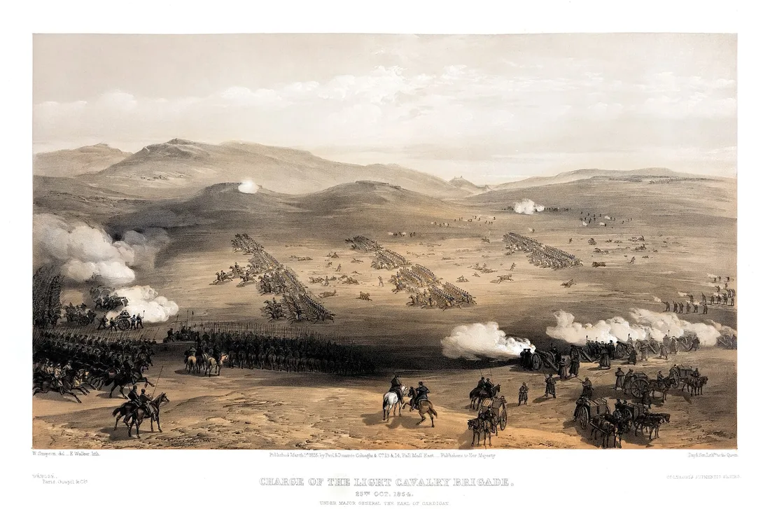Lithograph of the Light Brigade charging at Balaclava