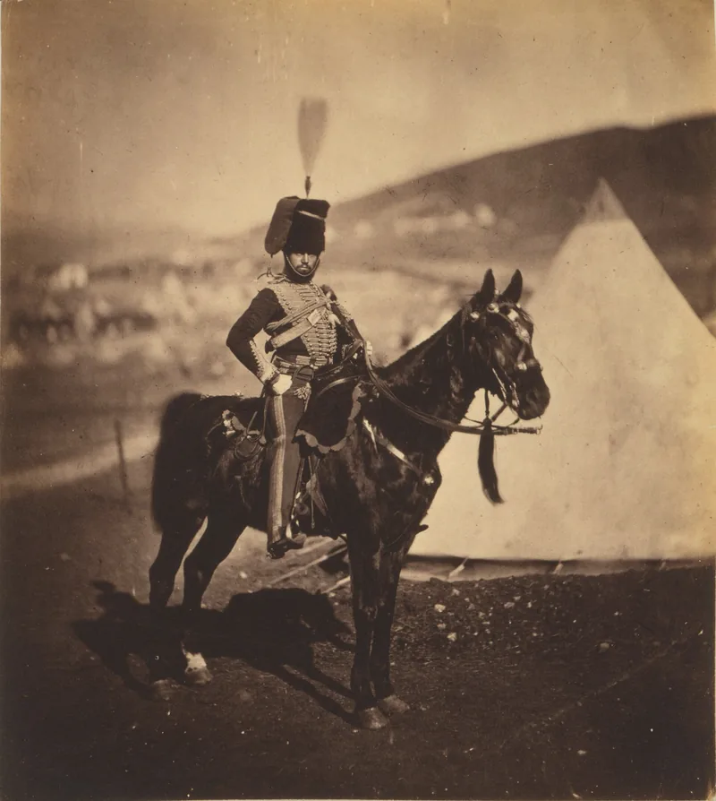 Fenton photograph of mounted hussar officer Cornet Wilkin