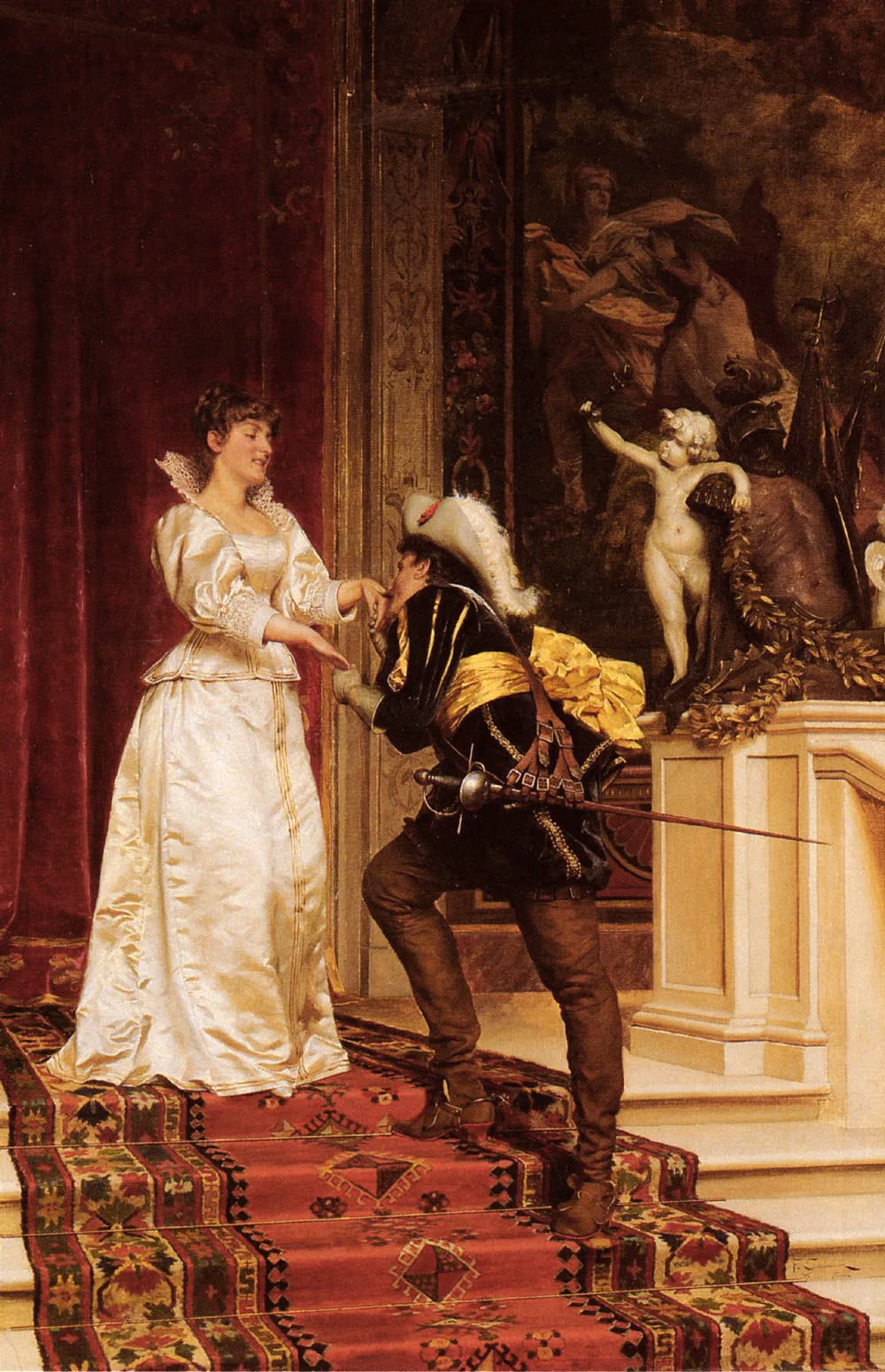 “The Cavalier’s Kiss”, by Frédéric Soulacroix: a cavalier kisses a lady’s hand