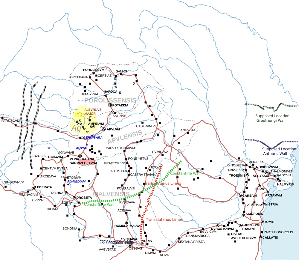 Valurile romane și gotice ale Câmpiei Române, între care Brazda lui Novac (Constantine Wall).