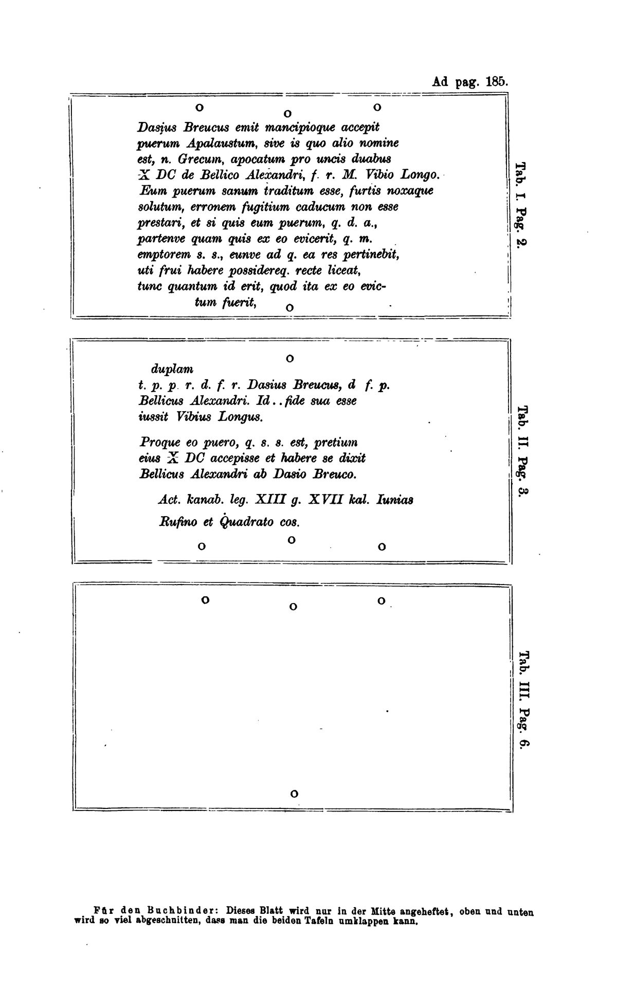 Planșa din 1876 cu textul latin al tripticului vânzării lui Apalaustus