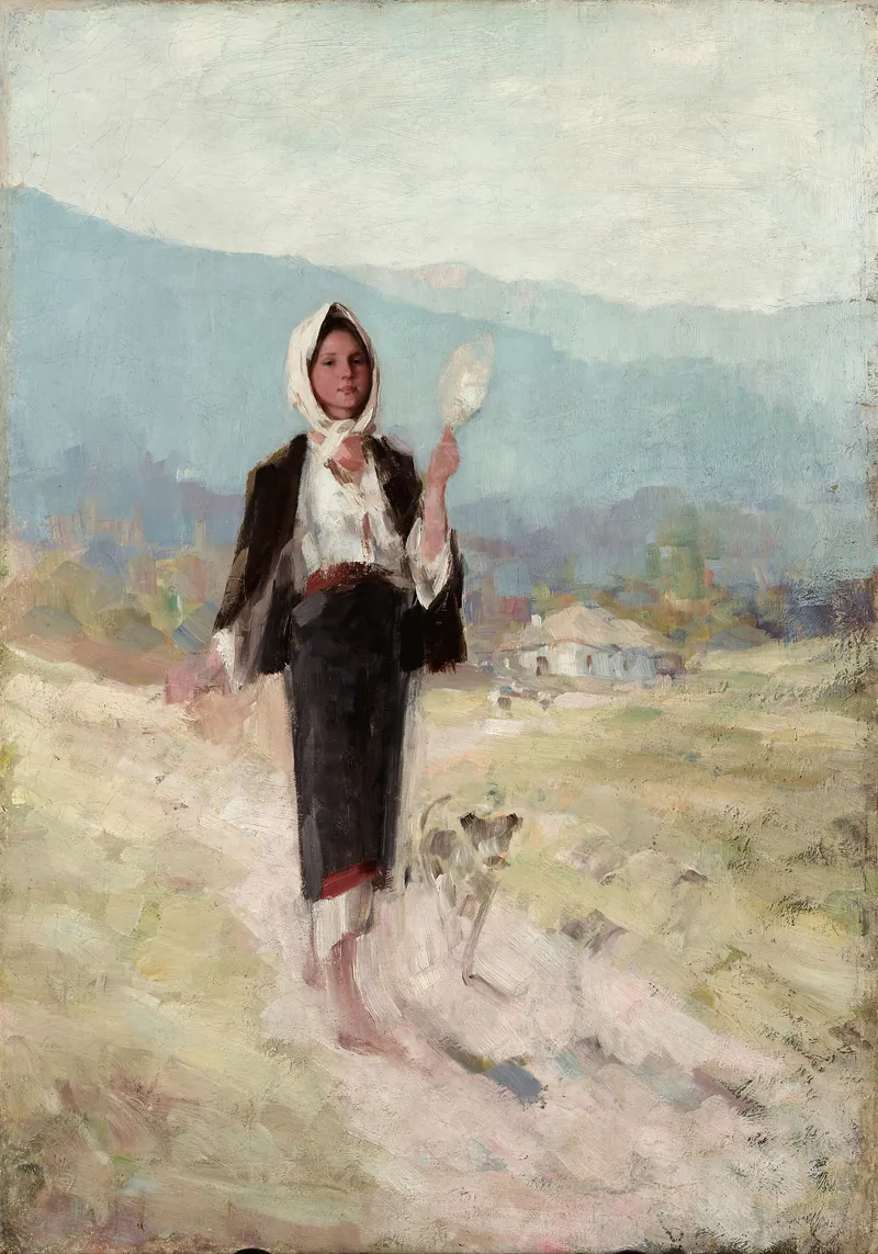 Țărănci cu furca, în preajma lui 1900.