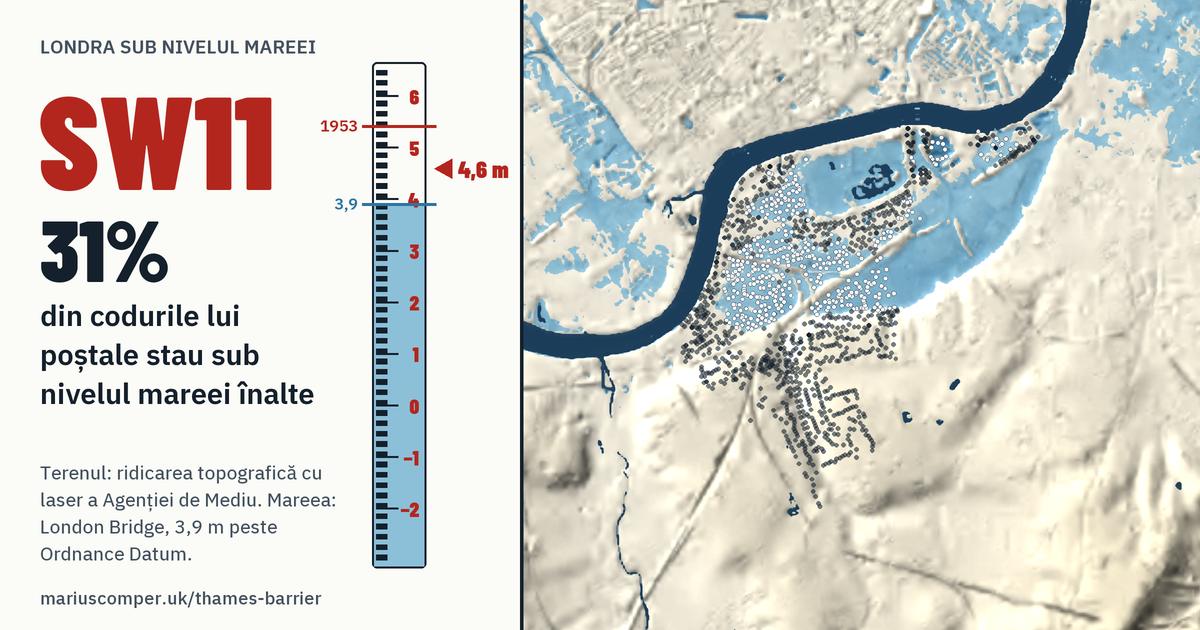 SW11 pe relieful Londrei, cu o miră de maree: 31% din codurile lui poștale stau sub nivelul mareei înalte.
