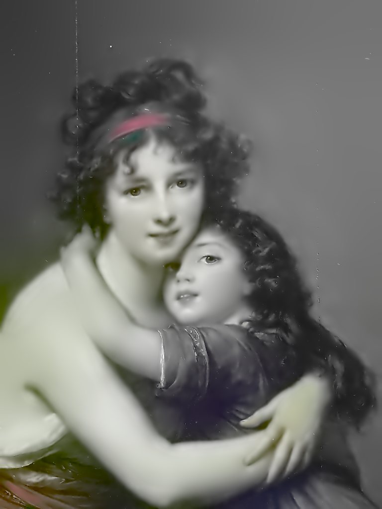 The painting at one month: the faces firmer, colour still faint