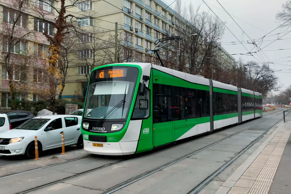 An Astra Imperio Metropolitan tram in Bucharest