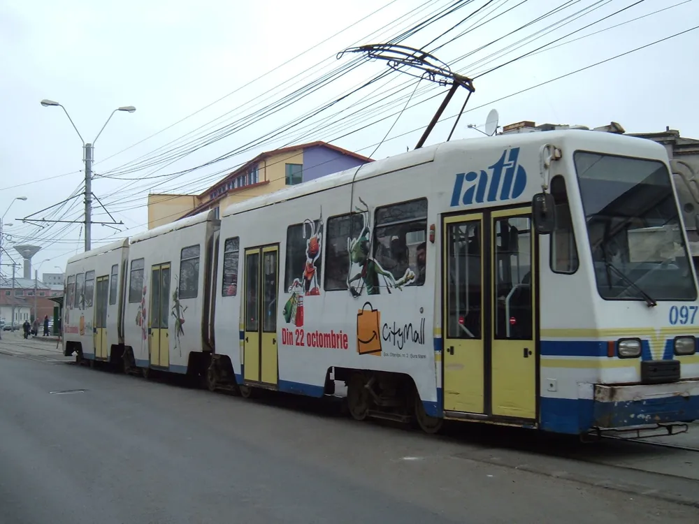 A V3A tram on Bucharest streets