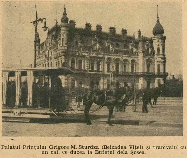 Victoriei Square with Sturdza Palace and the horse-tram line