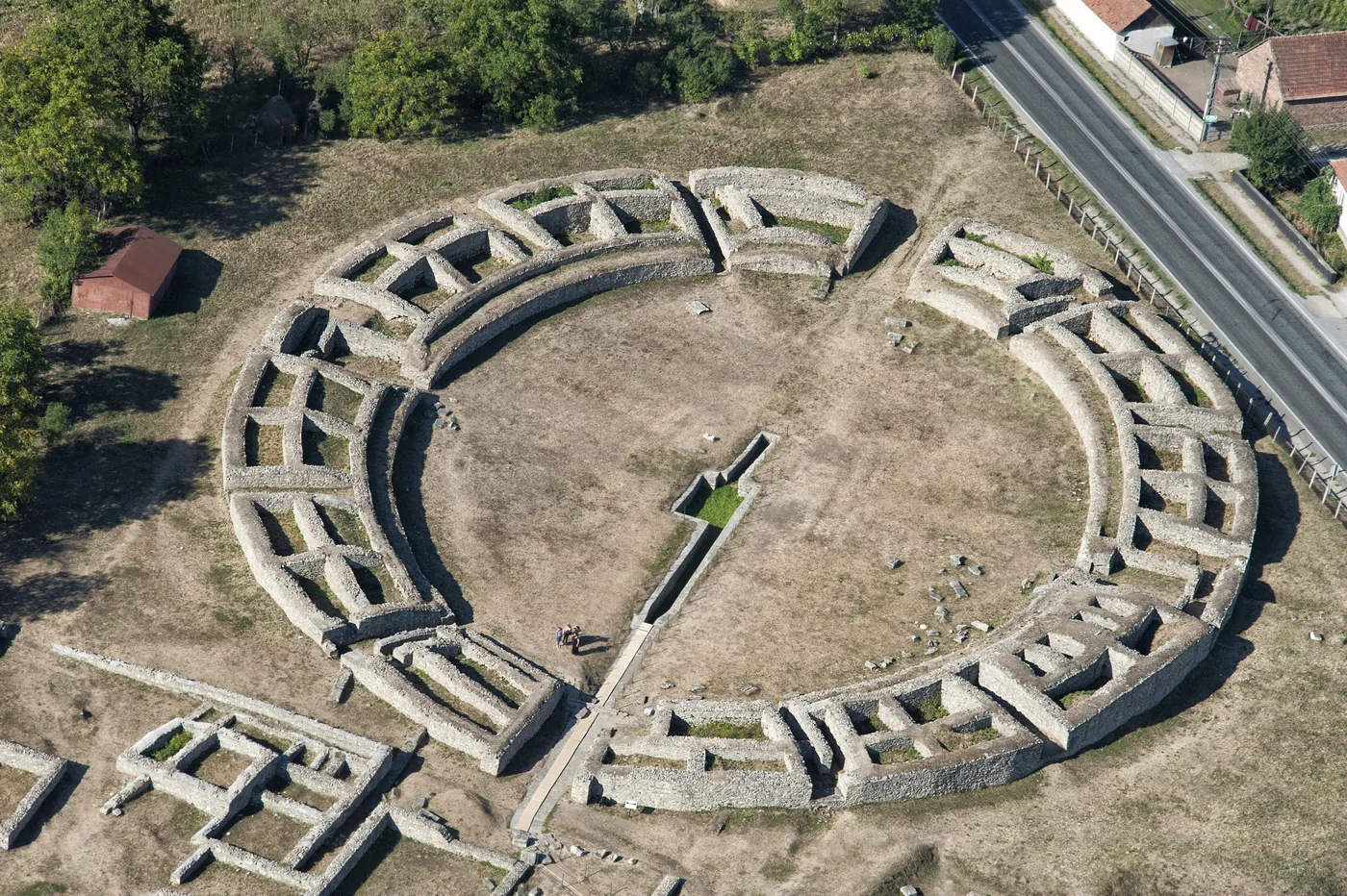 The amphitheatre at Ulpia Traiana, seen by drone