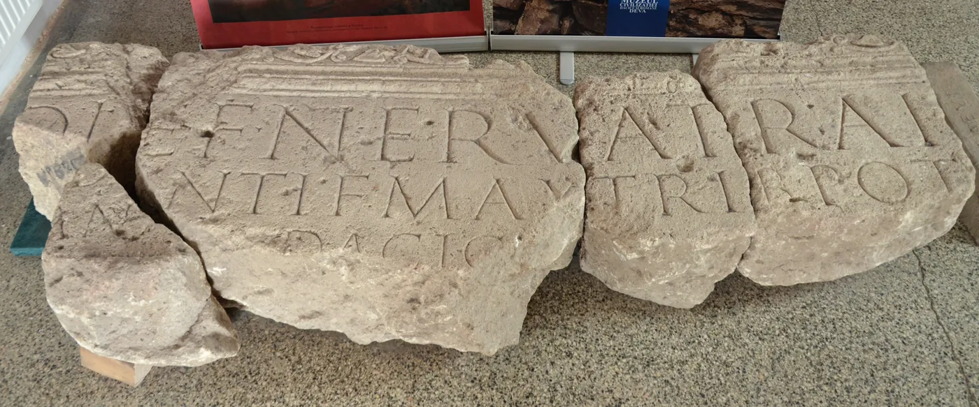 Inscribed blocks dedicated to Trajan, at the Sarmizegetusa museum