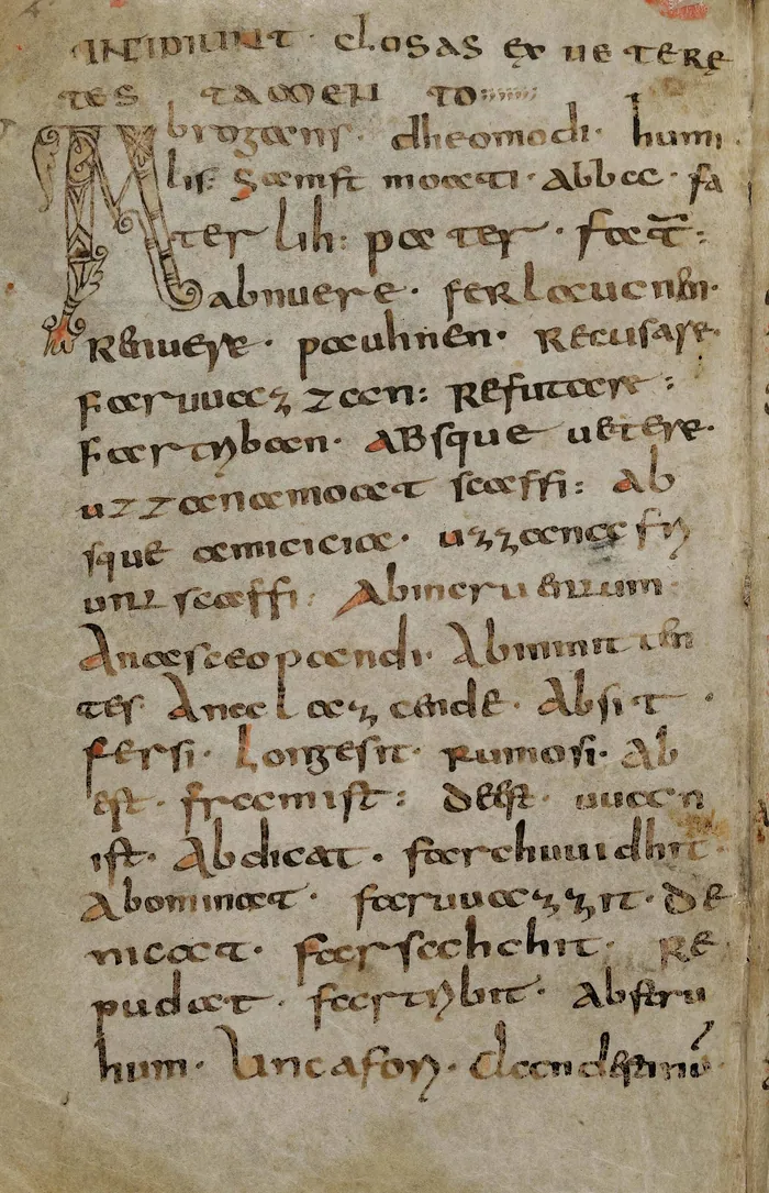 Prima pagină din Abrogans (Codex Sangallensis 911)