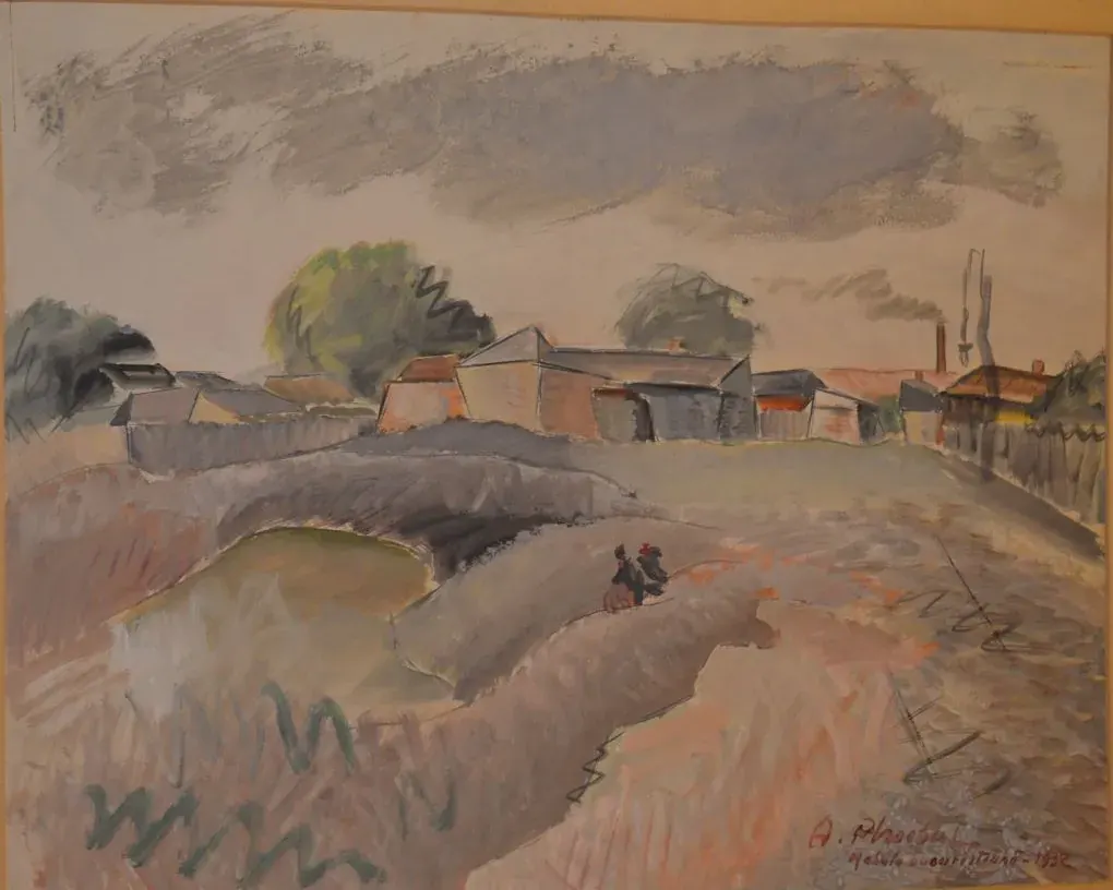 A Bucharest mahala: waste ground, low houses and a factory chimney