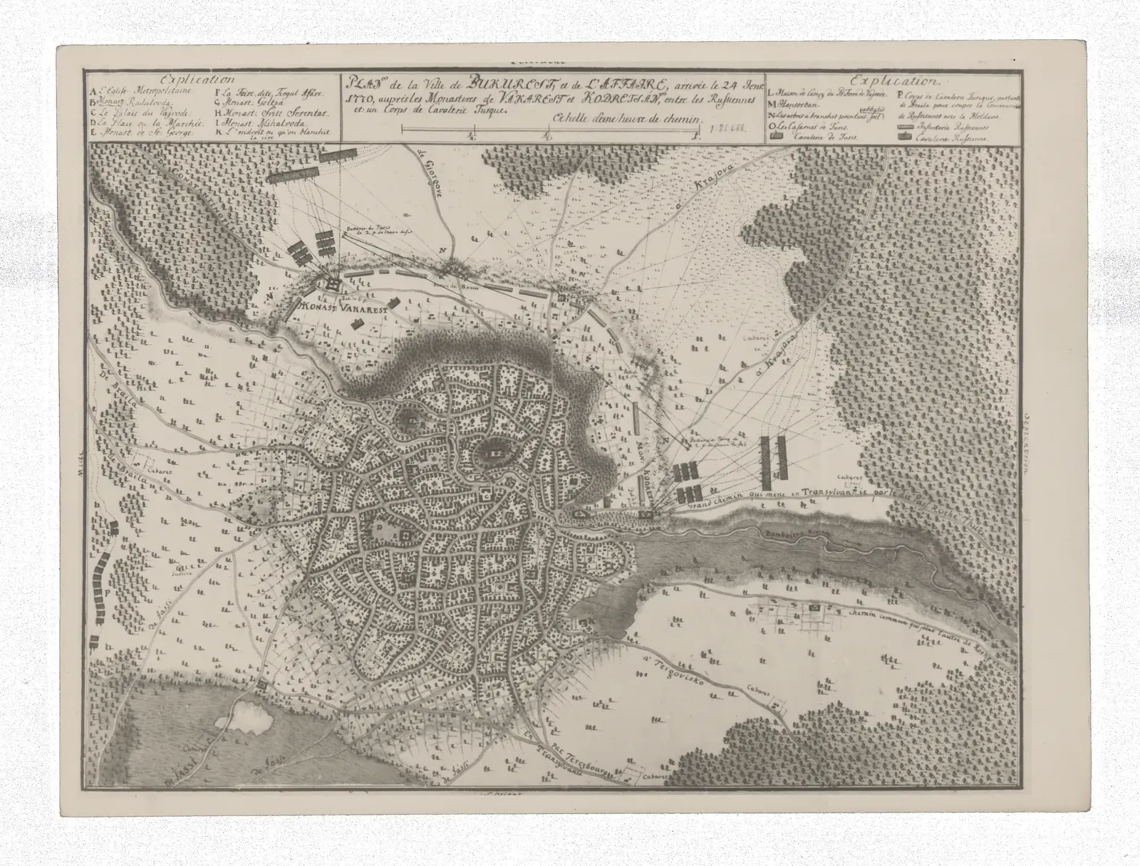 A 1770 plan of Bucharest showing Russian troops at Văcărești and Cotroceni