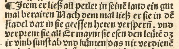 印本原文：Item er ließ all petler in seinem land ein gut mal beraiten
