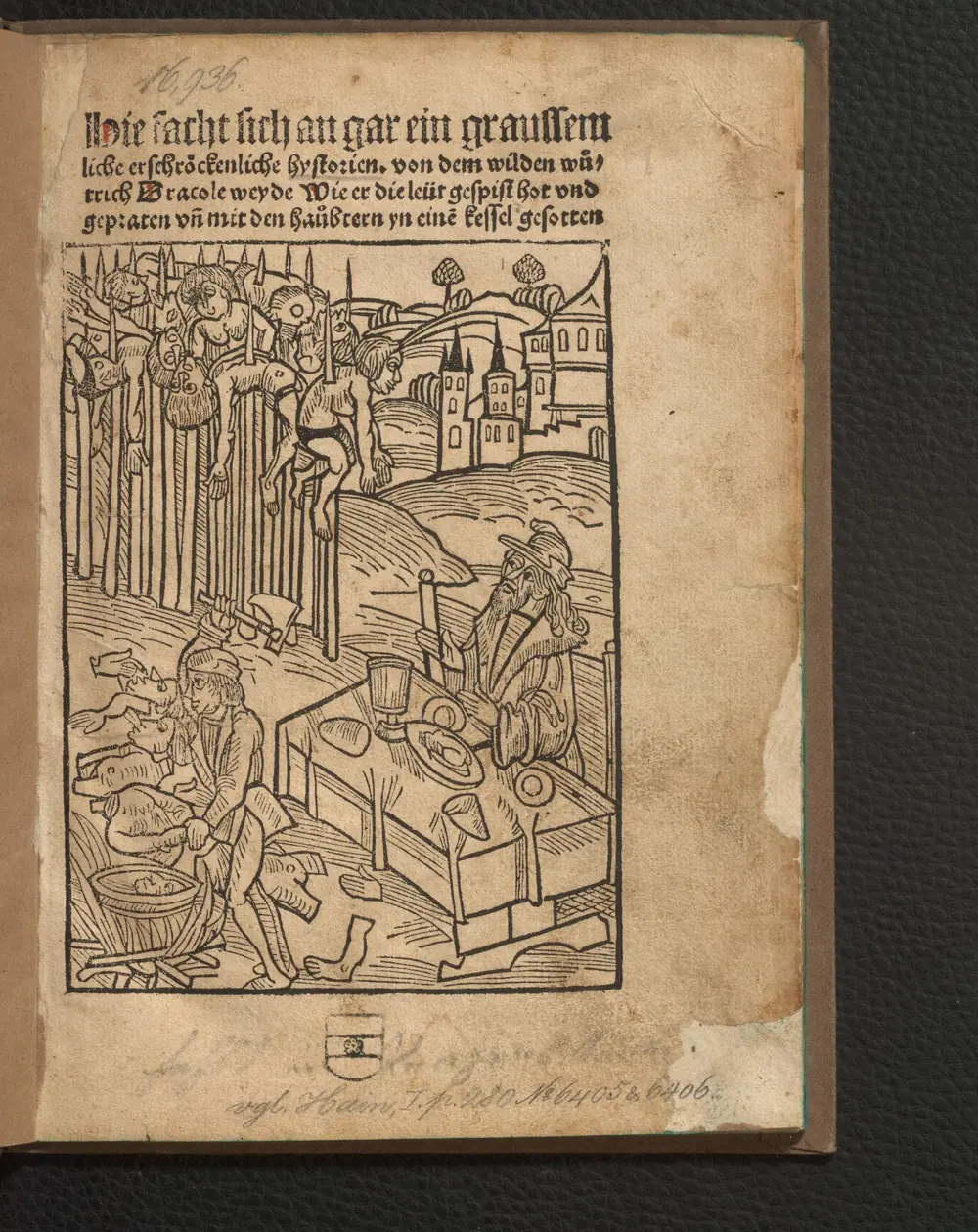 斯特拉斯堡，马蒂亚斯·胡普富夫（Matthias Hupfuff），1500年：在被穿刺的人中间用餐，即第9则故事的场面。纽伦堡日耳曼国家博物馆藏本。