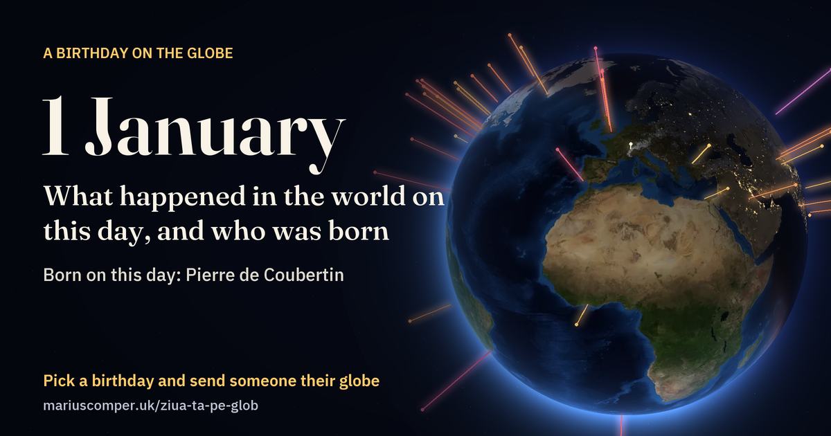 The Earth on 1 January, with the rays of the day’s events