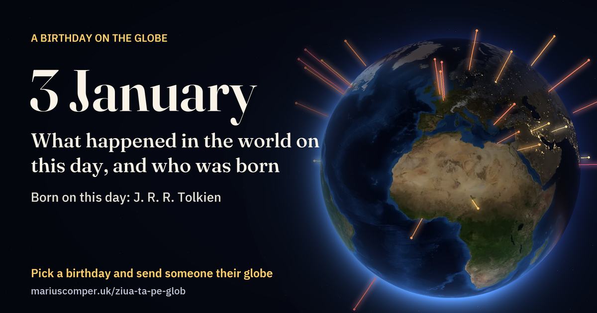 The Earth on 3 January, with the rays of the day’s events
