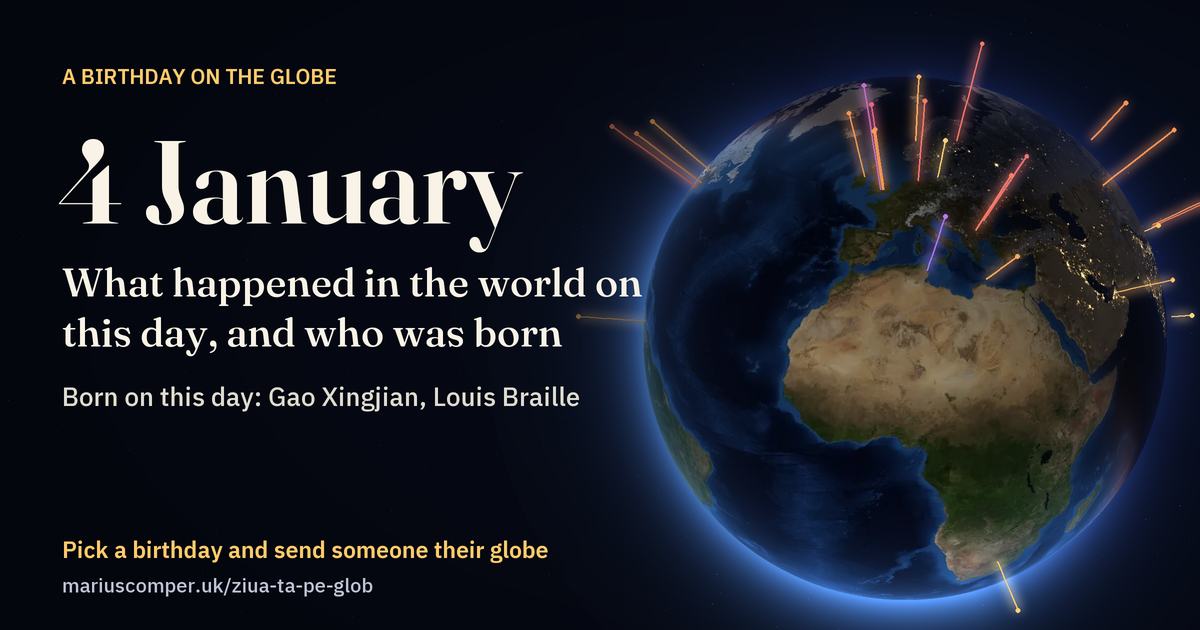 The Earth on 4 January, with the rays of the day’s events