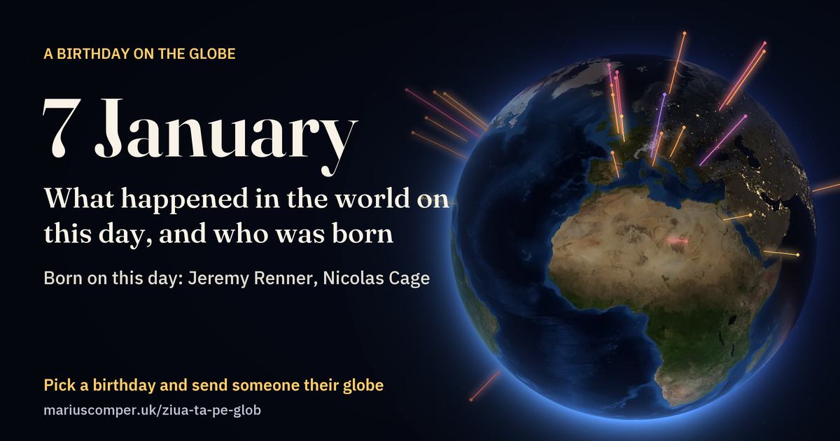 The Earth on 7 January, with the rays of the day’s events