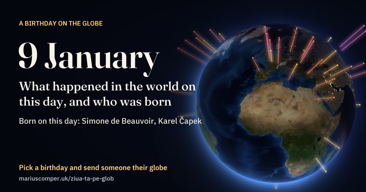 The Earth on 9 January, with the rays of the day’s events