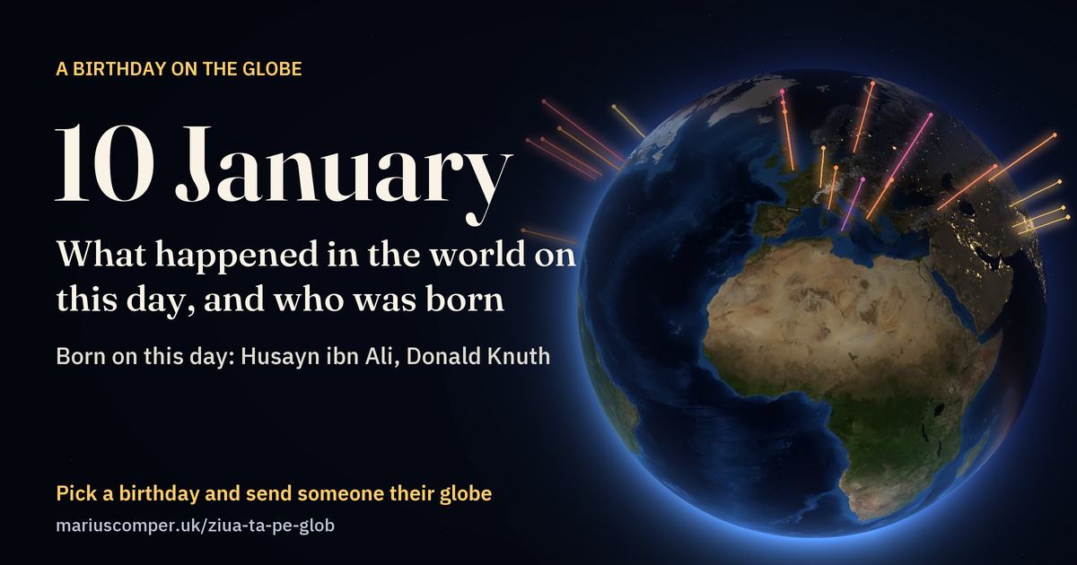 The Earth on 10 January, with the rays of the day’s events