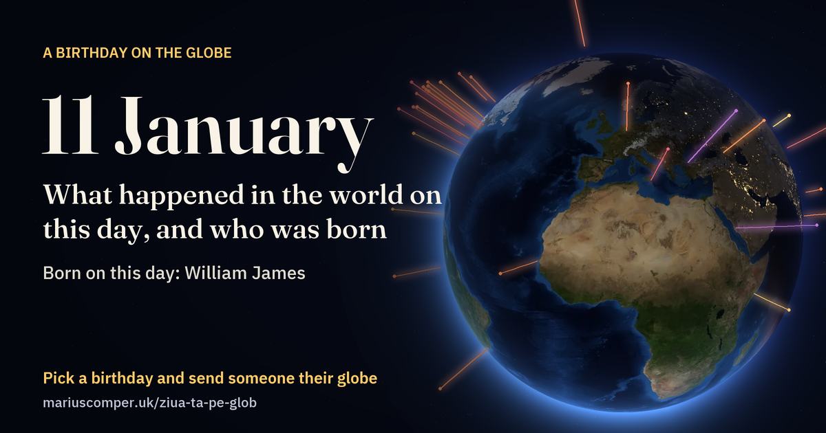 The Earth on 11 January, with the rays of the day’s events