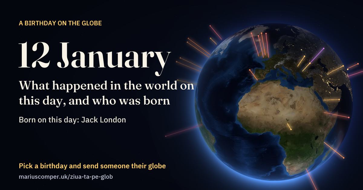 The Earth on 12 January, with the rays of the day’s events