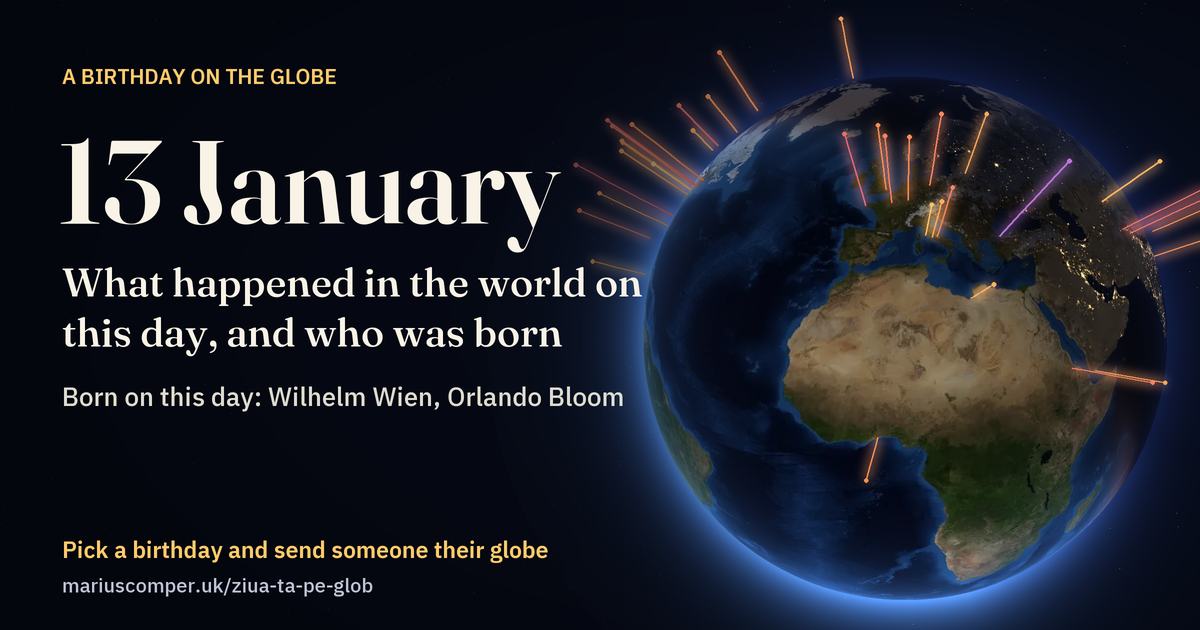 The Earth on 13 January, with the rays of the day’s events