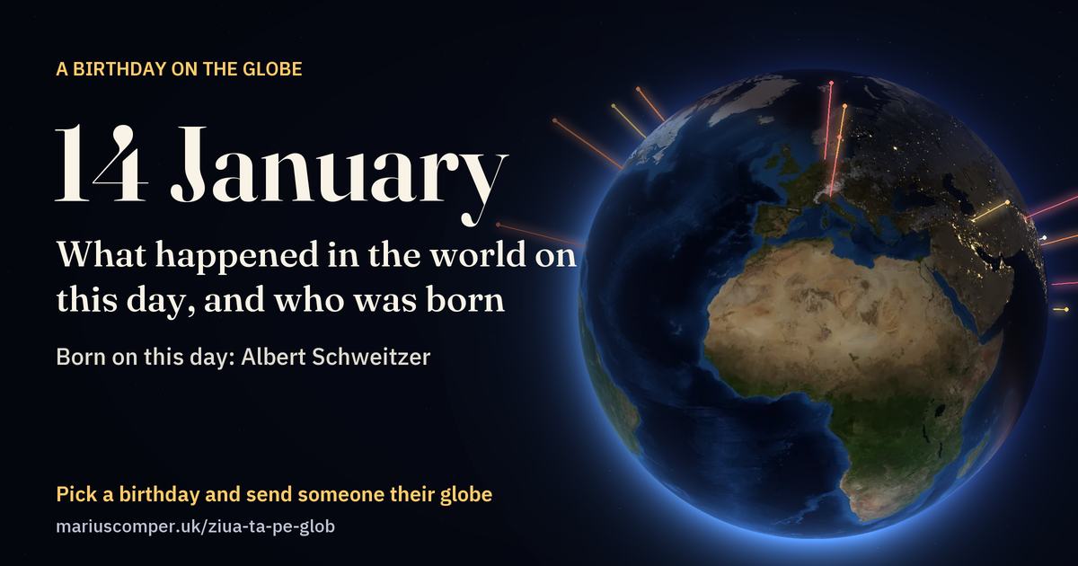 The Earth on 14 January, with the rays of the day’s events