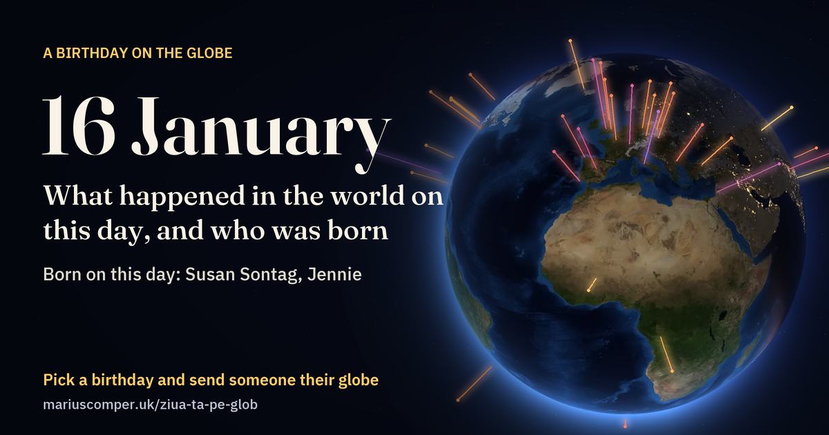 The Earth on 16 January, with the rays of the day’s events